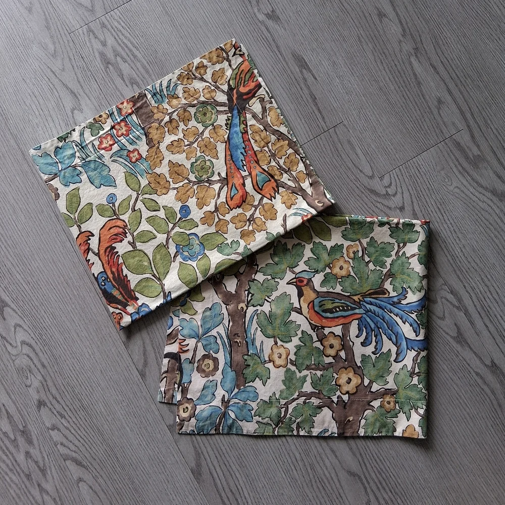 Pottery Barn Mayle Pillow Shams Birds Botanical Floral Set Of 2